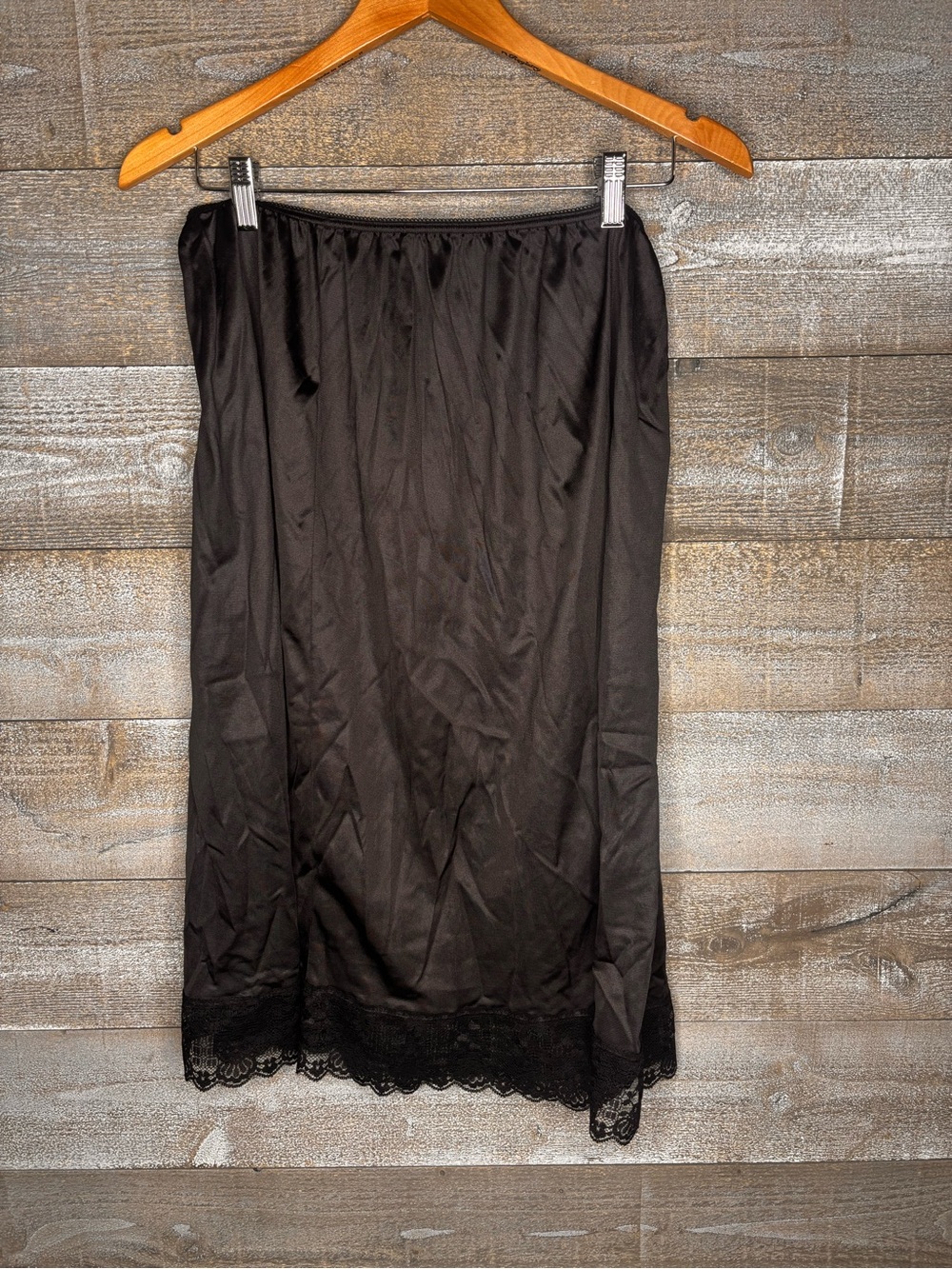 Black satin midi slip skirt with lace hem womens 2X made in USA